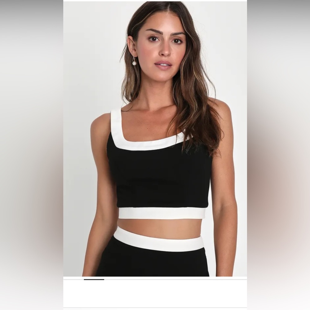 Lulu’s black & white mini skirt crop top set, both size small, worn once - Picture 2 of 4